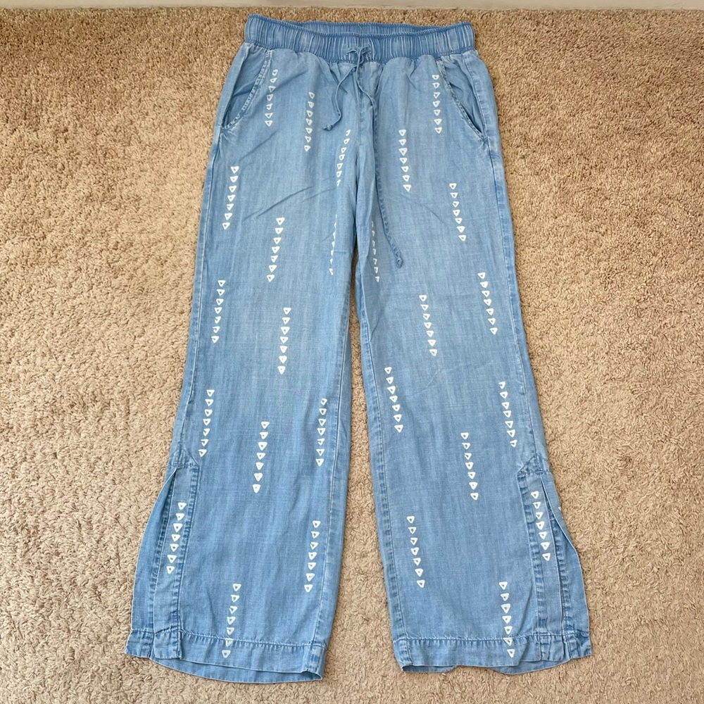 Anthropologie Cloth & Stone Chambray Wide-Leg Split Hem Pull-On Pants Size Small - Picture 2 of 16